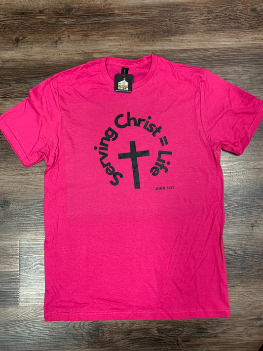 "Serving Christ = Life" (Unisex - Chest)